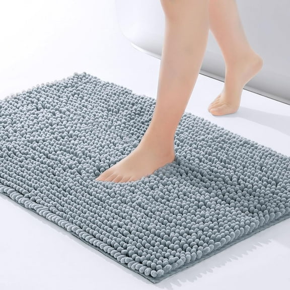 Chenille Bathroom Rugs Non-Slip Bath Mat 32"x20", Washable Soft Shower Mat, for Bathroom Floor & Tub Fluffy Shag Bath Rugs, Durable Thick Water Absorbent Microfiber Shower Rugs, Sky Gray