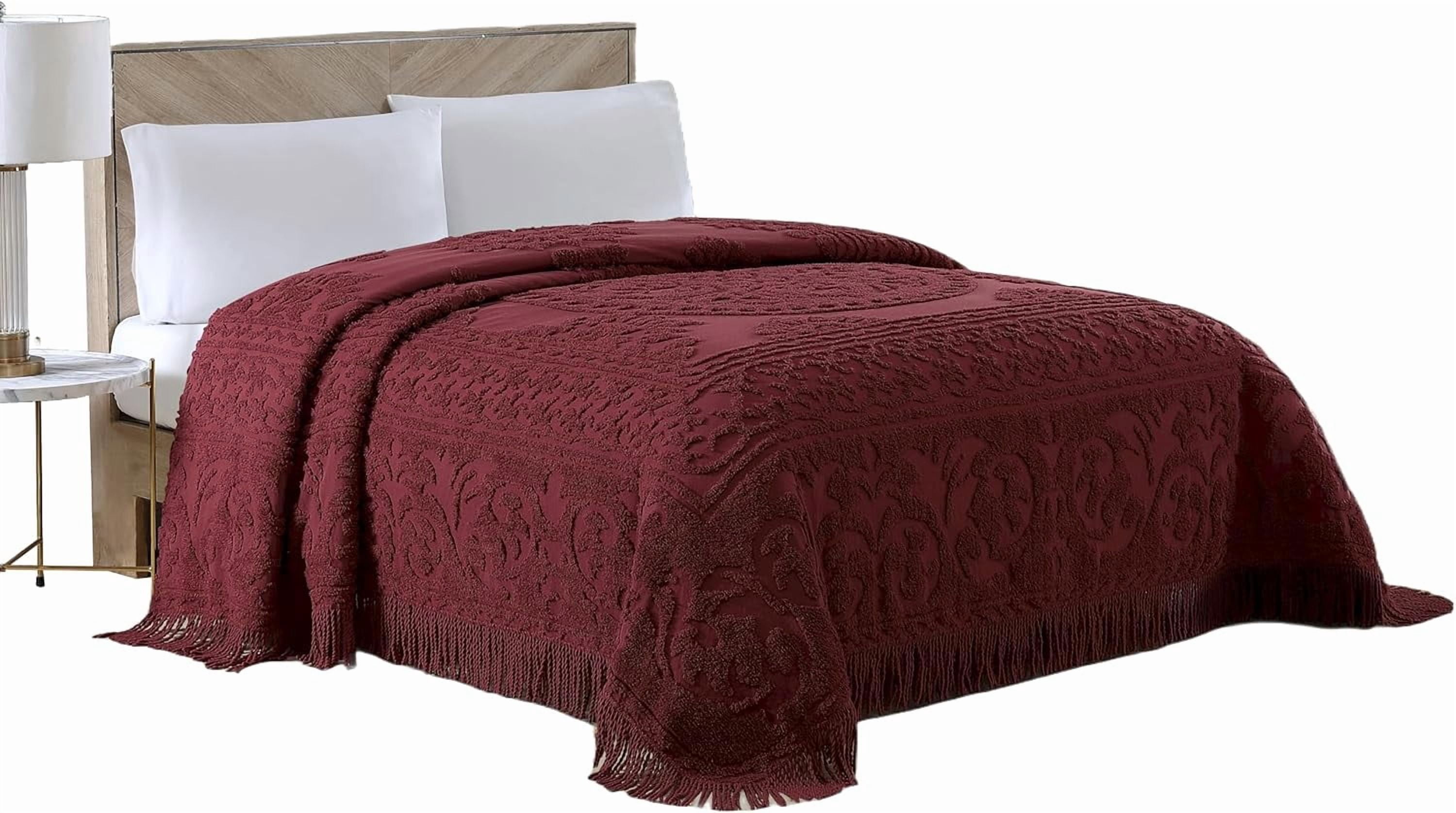 Chenille Bedspread Queen Burgundy