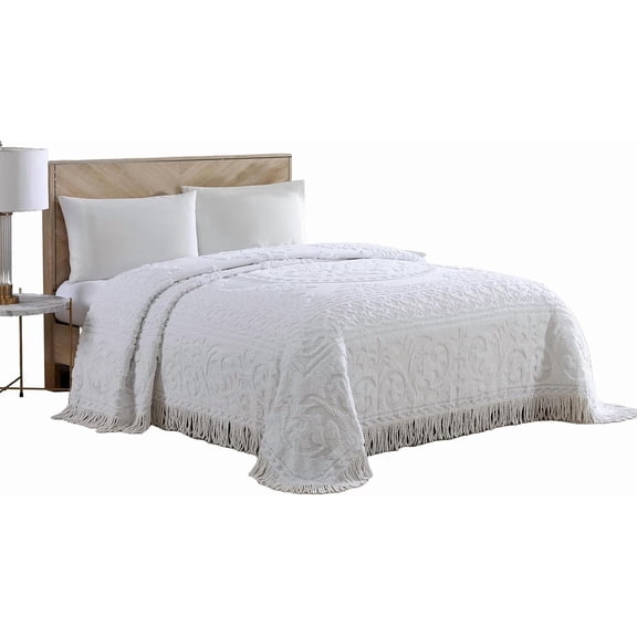 Chenille Bedspread Queen White