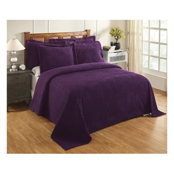 Chenille Bedspreads Full/Double Size, Plum 100% Cotton Chenille Stripe Design Tufted Bedding Coverlet Soft Lightweight, 81"x110" 1 Pieces Jullian Collection