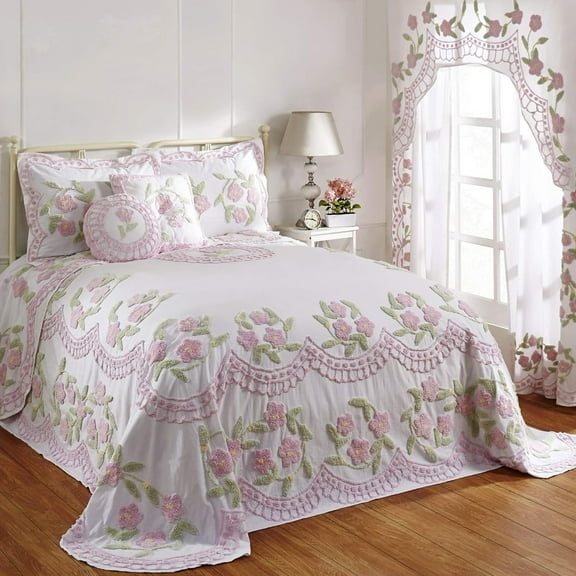 Chenille Bedspreads Full/Double Size, Rose 100% Cotton Chenille Floral Design Tufted Bedding Coverlet Soft Lightweight, 81"x110" 1 Pieces Bloomfield Collection