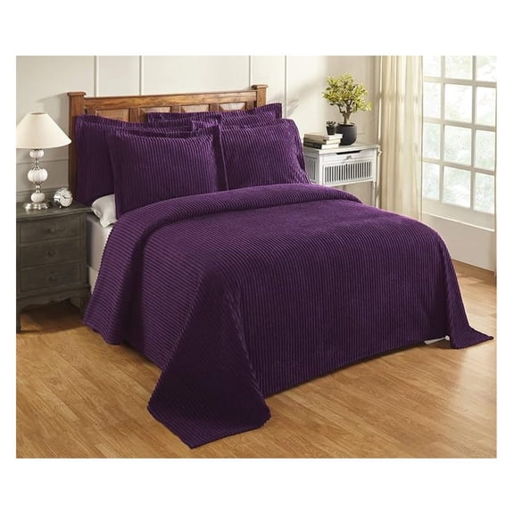 Chenille Bedspreads Queen Size, Plum 100% Cotton Chenille Stripe Design Tufted Bedding Coverlet Soft Lightweight, 102"x110" 1 Pieces Jullian Collection