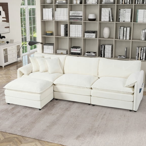 Modular L-Shaped Sofa with Oversized Deep Seat, Chenille for Living Room, DIY Combo