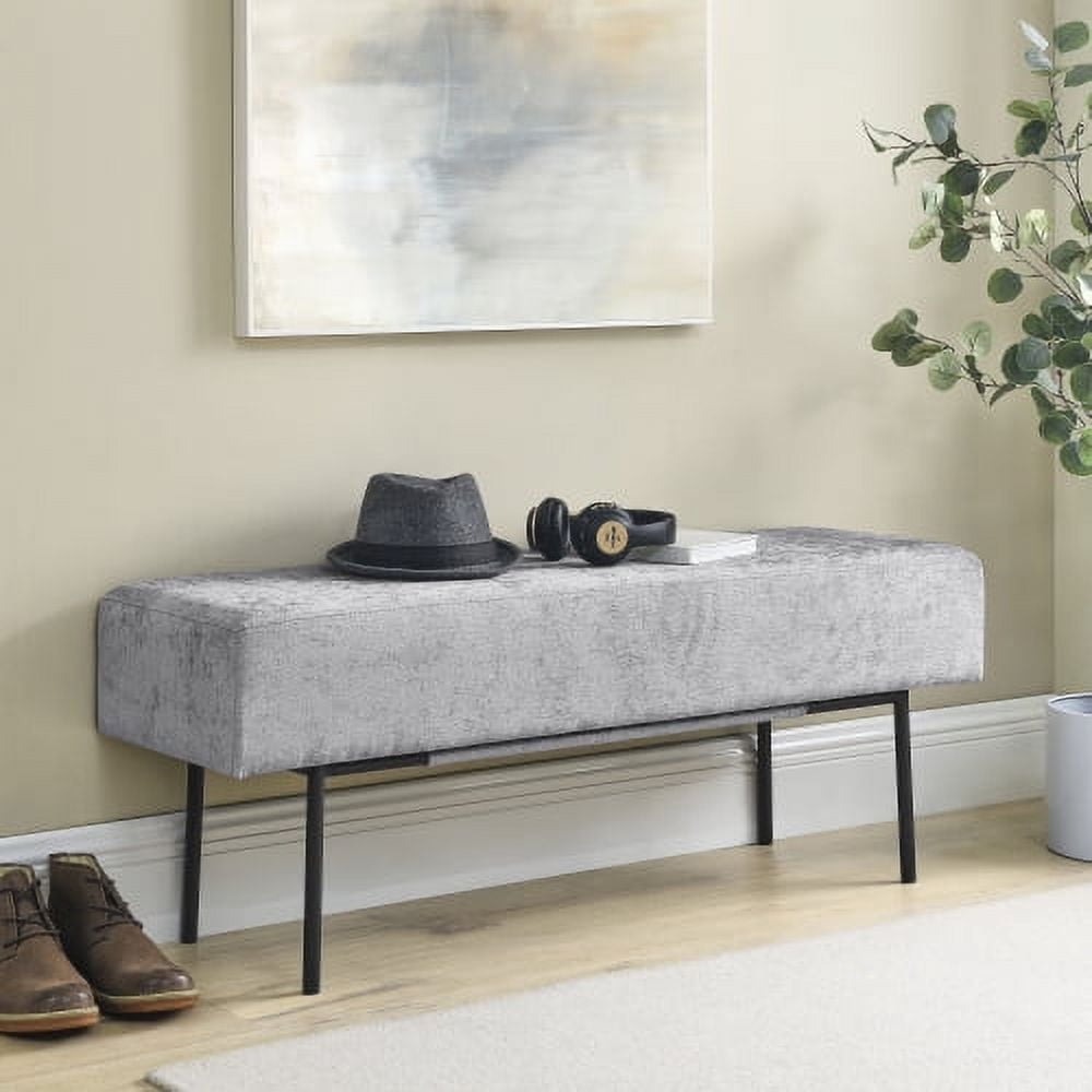 Chenille Bench with Metal Legs, Tufted Upholstered End of Bed Bench, Indoor Benches for Entryway