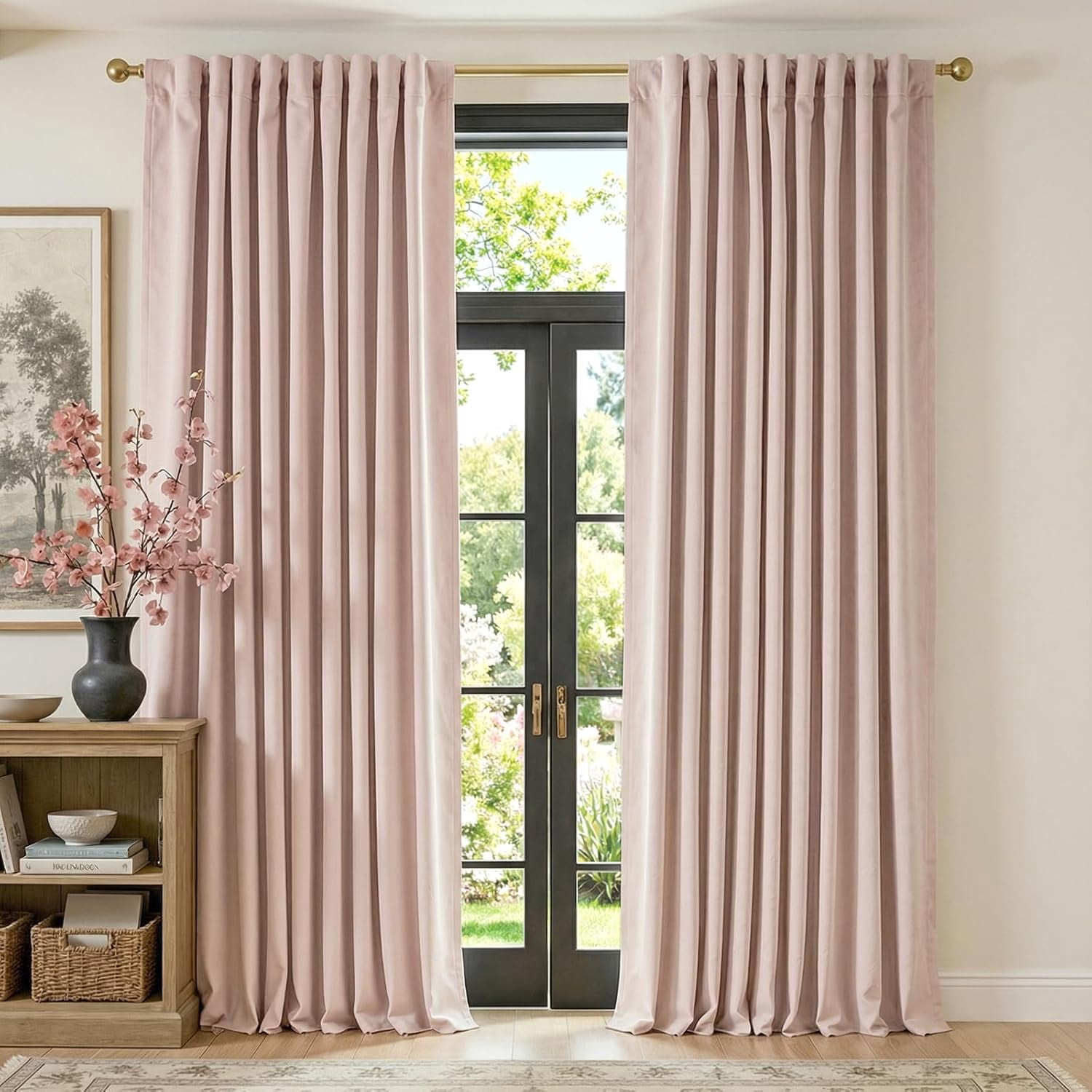 Chenille Blackout Curtains 108 Inches Long Light Pink Thermal Insulated
