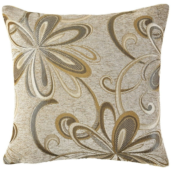 Chenille Chateau Vintage Floral Design 18" X 18" Decorative Throw Pillow, Color Gold