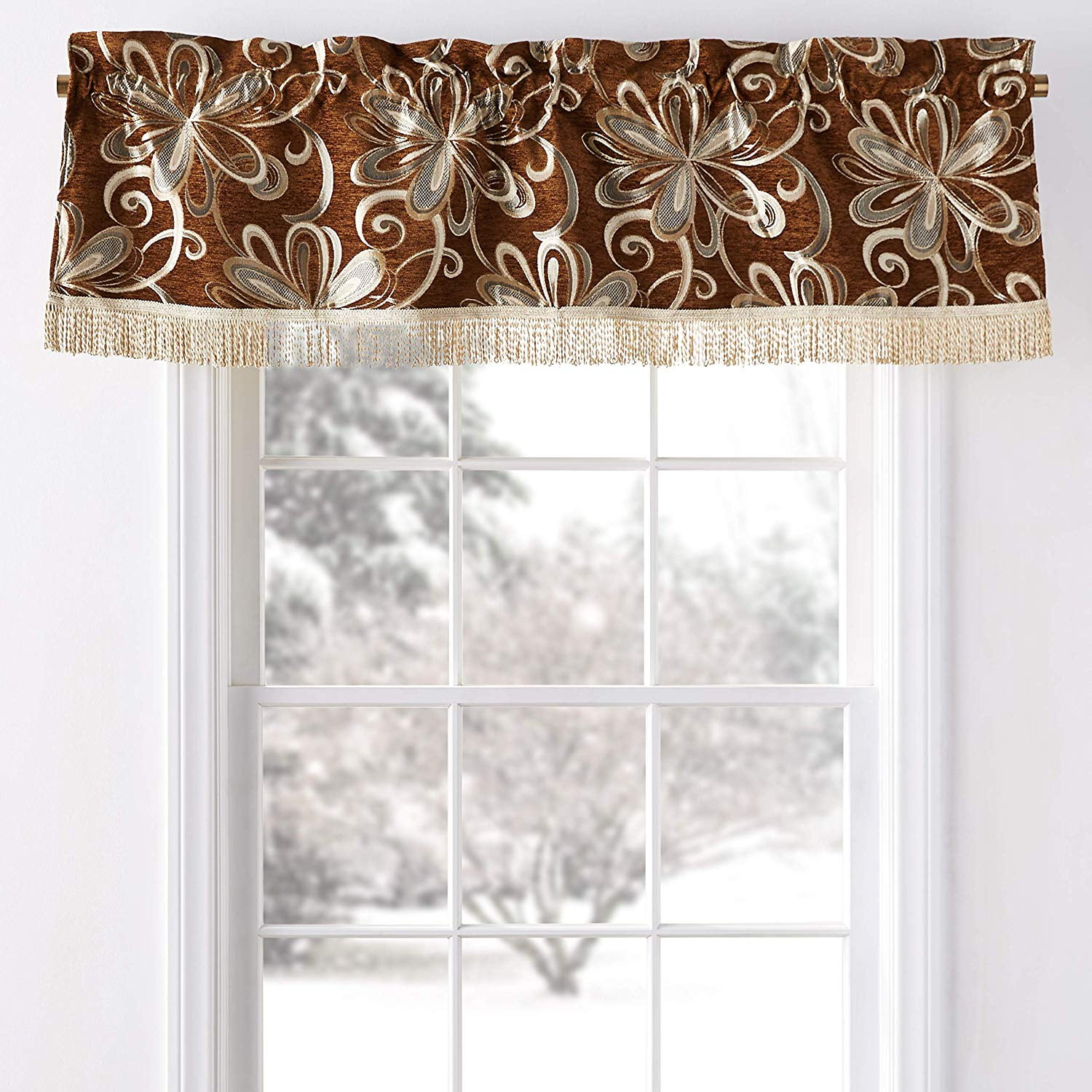 Brown Chenille Chateau Floral 60" x 15" Window Valance