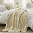 thumbnail image 1 of Chenille Chunky Knit Throw Blanket Chevron Textured Bedding Blanket,50" X 60",Beige, 1 of 5