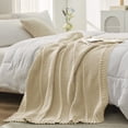 thumbnail image 1 of Chenille Chunky Knit Throw Blanket Chevron Textured Bedding Blanket,60" X 80",Beige, 1 of 6
