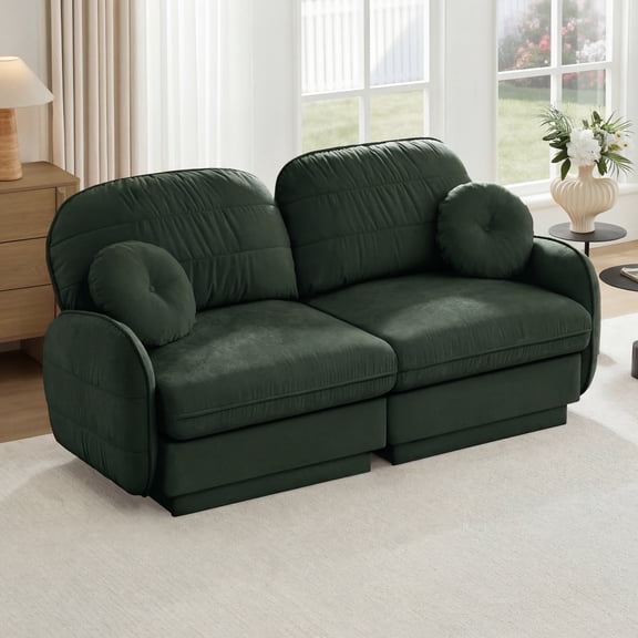 Chenille Cloud Loveseat Sofa with round pillows,quilted back cushion,2-Layer Frame,Recessed Base Frame Legs,Ergonomic Design Bottom,Easy Assembly,Deep Seat Sofa Couch For Living Room,Green