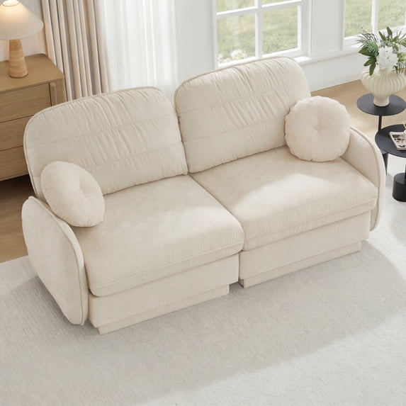 Chenille Cloud Loveseat Sofa with round pillows,quilted back cushion,2 ...