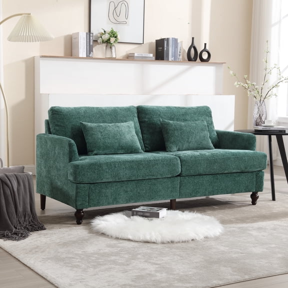 Chenille Couch For Small Space - Compact Size, Soft Fabric Modern And Breathable, Detachable Cushions Easy Maintenance