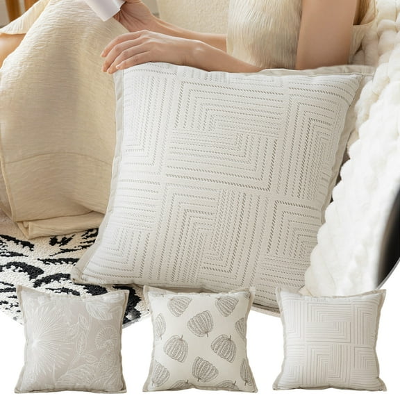 Chenille Decorative Pillow Cushion, 45x45x10cm White High Elasticity Filling, Soft & Plush for Comfortable Support, for Living Room Sofa Bedside Window Seat Decor,Vsgery