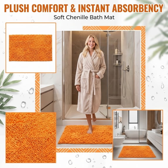 Chenille Door Mat 23.6"x15.7" – Super Absorbent Non-Slip Entryway Rug, Soft Indoor Floor Mat for Front Door, Bathroom, Kitchen & Living Room, Machine Washable Home Decor Mat