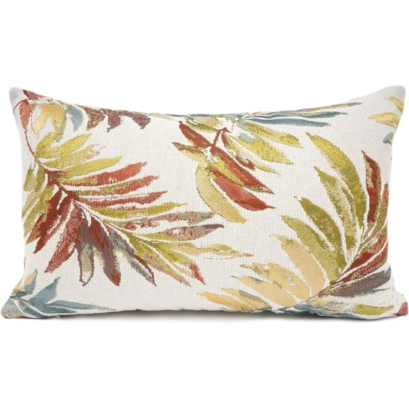 Chenille Embroidery Cotton Linen Throw Lumbar Pillow Case Cushion Cover Home Office Decorative Rectangle 12 X 20 Inches (Red Leaves)