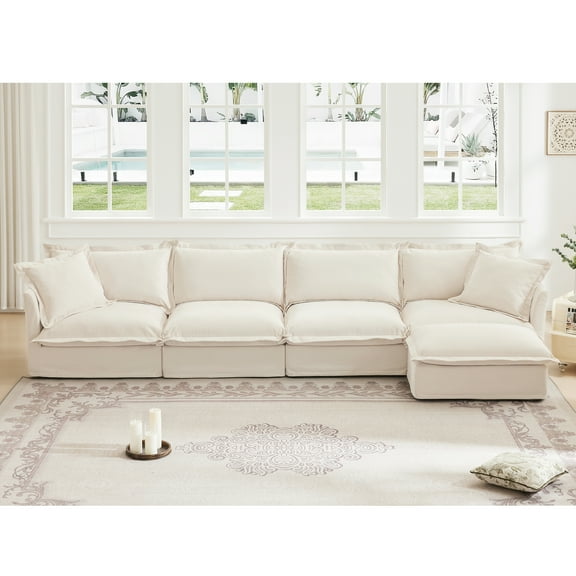 Chenille Fabric 4 Sectional With Spacious Layout And Breathable Modern Superior Resilience Elegant Appearance