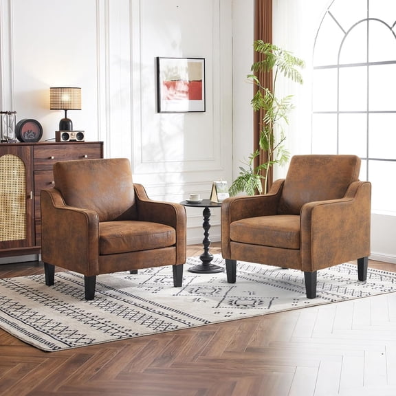 PEXMOR Chenille Fabric Accent Chairs with Arms, Mid Century Modern Upholstered Armchair, Chairs Reading, Soft Single Sofa for Living Room
