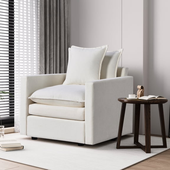 Chenille Fabric Armchair For Living Room - Double-layer Cushions And Stylish Design Deep Seat Relaxation In Area