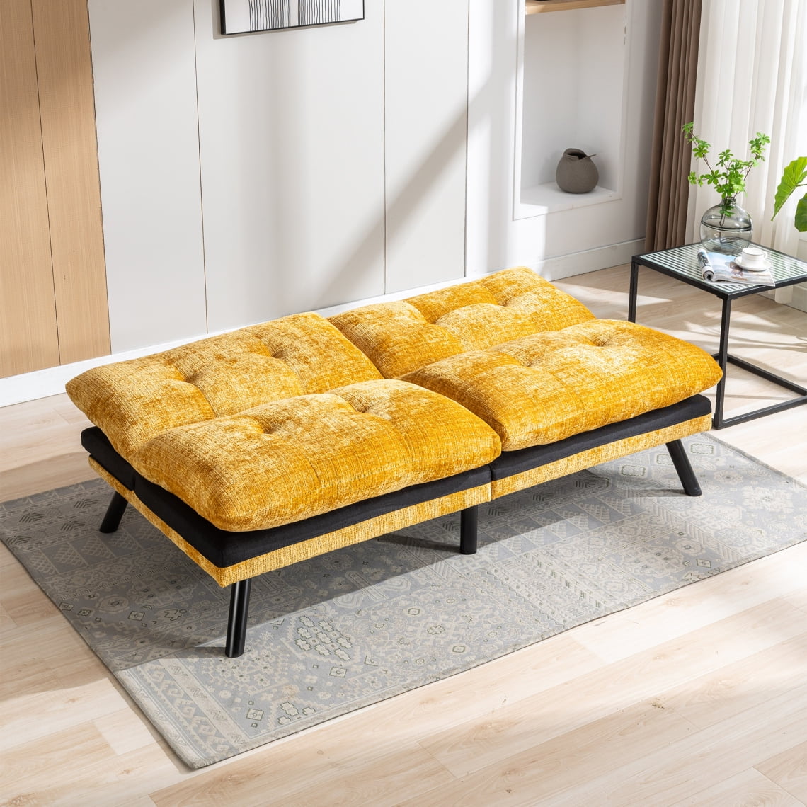 Chenille Fabric Futon Sofa Bed, Modern Convertible Sleeper Sofa