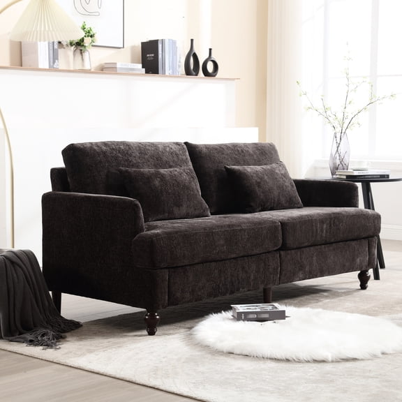 Chenille Fabric Loveseat with Brown Wood Feet / Increases Stability and Durability