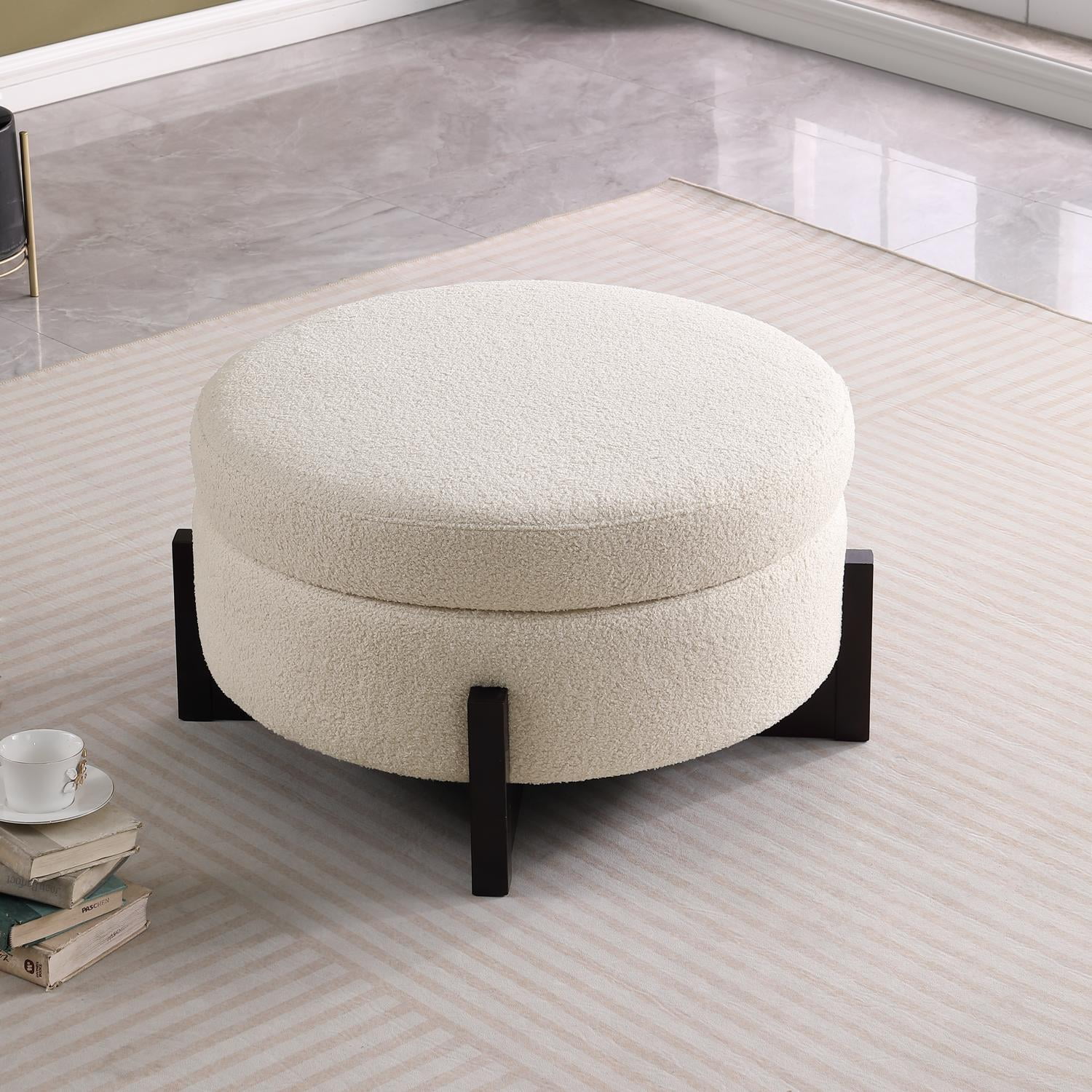 Chenille Fabric Square Ottoman, Plush Button-Tufted Accent Piece Perfect as a Footrest or Extra Seating, Complements Modern and Sectional Sofas, Beige (29"L x 29"W)