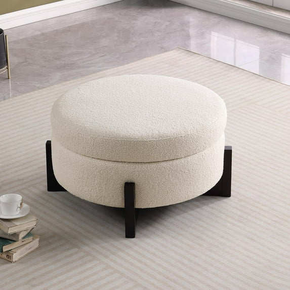 Chenille Fabric Square Ottoman, Plush Button-Tufted Accent Piece Perfect as a Footrest or Extra Seating, Complements Modern and Sectional Sofas, Beige (29"L x 29"W)
