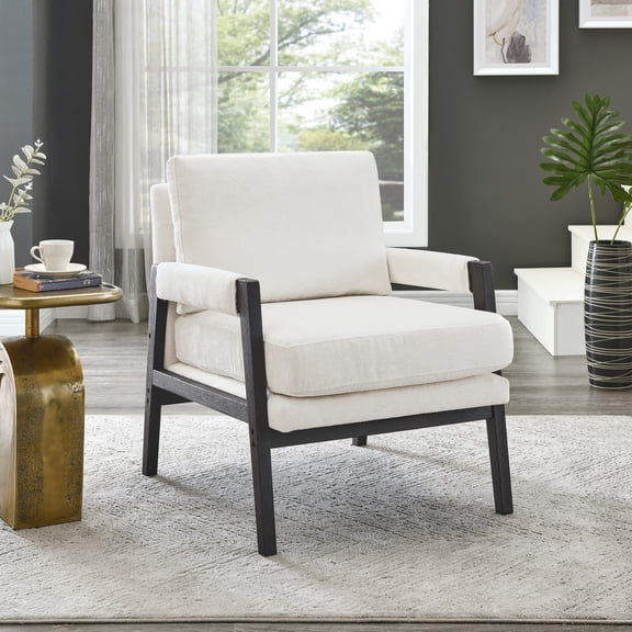 Chenille Filled Seat, Black Wood Finish / Comfortable Seating in Living Room
