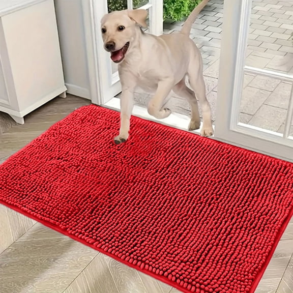 Chenille Floor Mats Dog Paw Pad Mat 80x50cm Absorbent Non-Slip Washable Quick-Dry Chenille for Pet Indoor Entry,Red 1Pcs JASKFLY