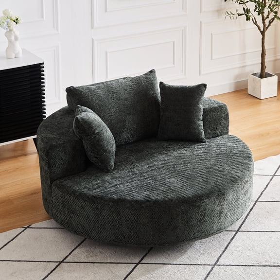 Chenille Foam Single 360 Degree Swivel Chair - Fluffy Sleeper For Bedroom, Living Room, Lounge Pillow A Relaxing Evening Rotation Projection Room Modern With