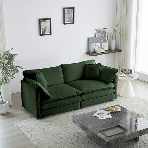 Chenille For Living Area, 2 With 4 Pillows, Wood Structure, High Fabric, Comfortable Lounge Home, Frame, Textile, Cozy Resting Area