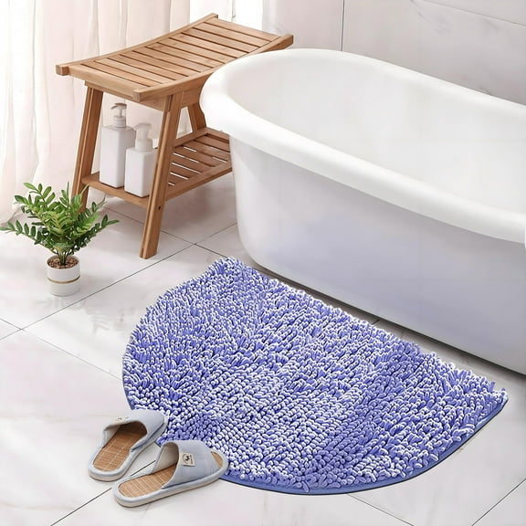 Chenille Half Round Bath Mat, Non Slip Water Absorbing Mat for Bathroom Entrance Floor, Washable Rubber Backing Bath Rug for Shower Toilet Bedroom Kitchen Entryway