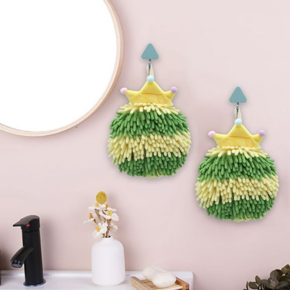 Chenille Hand Towels, 2 Pack Super Absorbent Hanging Towel Balls, Soft Microfiber Bathroom Kitchen Towels, Quick Dry Decorative Hand Wipes with Hooks