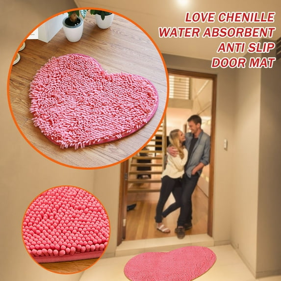 Chenille Heart Shaped Door Mat Bathroom Toilet Living Room Multicolour