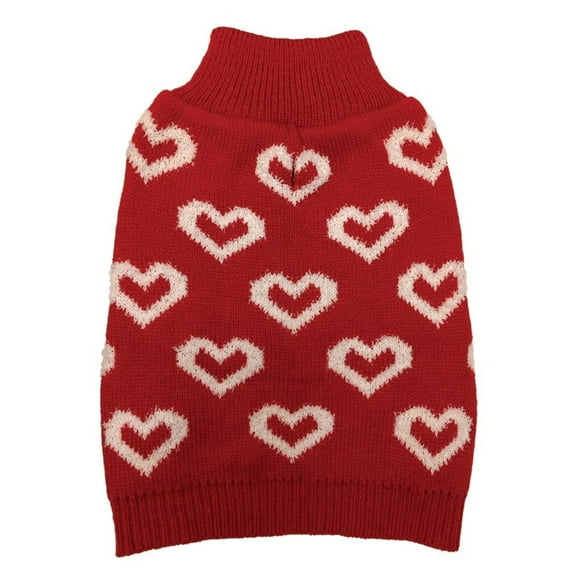 Chenille Hearts Dog Sweater in Red - Cozy Dual Texture Heart Design with Leash Hole