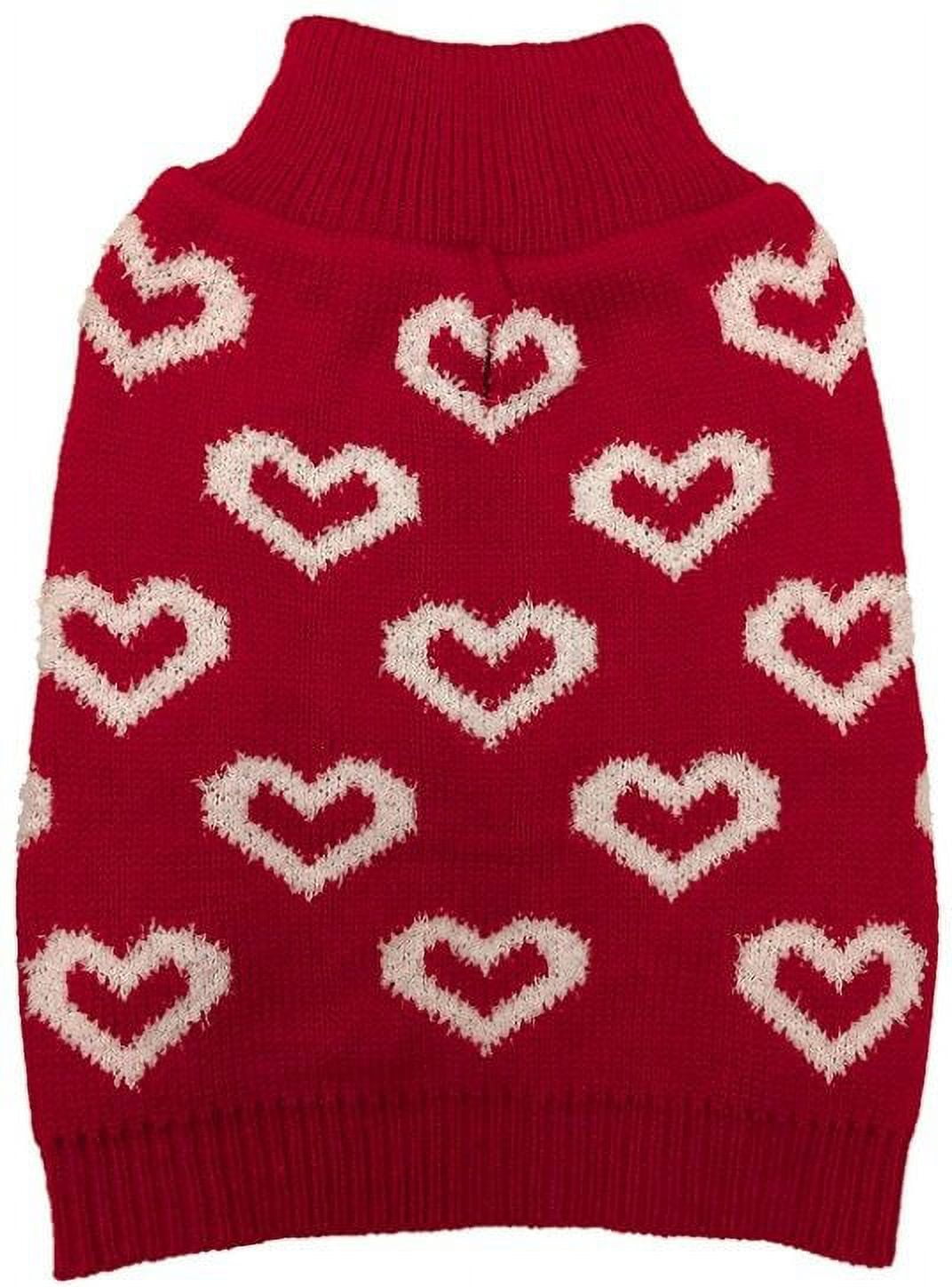 Chenille Hearts Dog Sweater in Red Cozy Dual Texture Heart