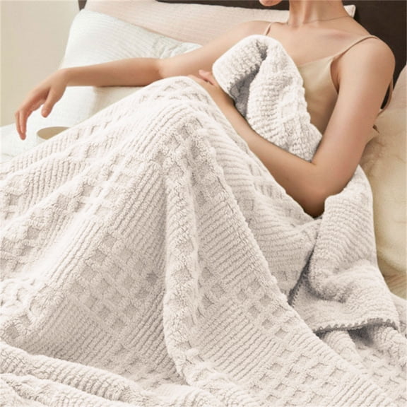 Chenille Knit Throw Blanket for Couch, Checkered Texture Decorative Soft Blanket for Sofa, Bed & Living Room, 70.87"x78.74"