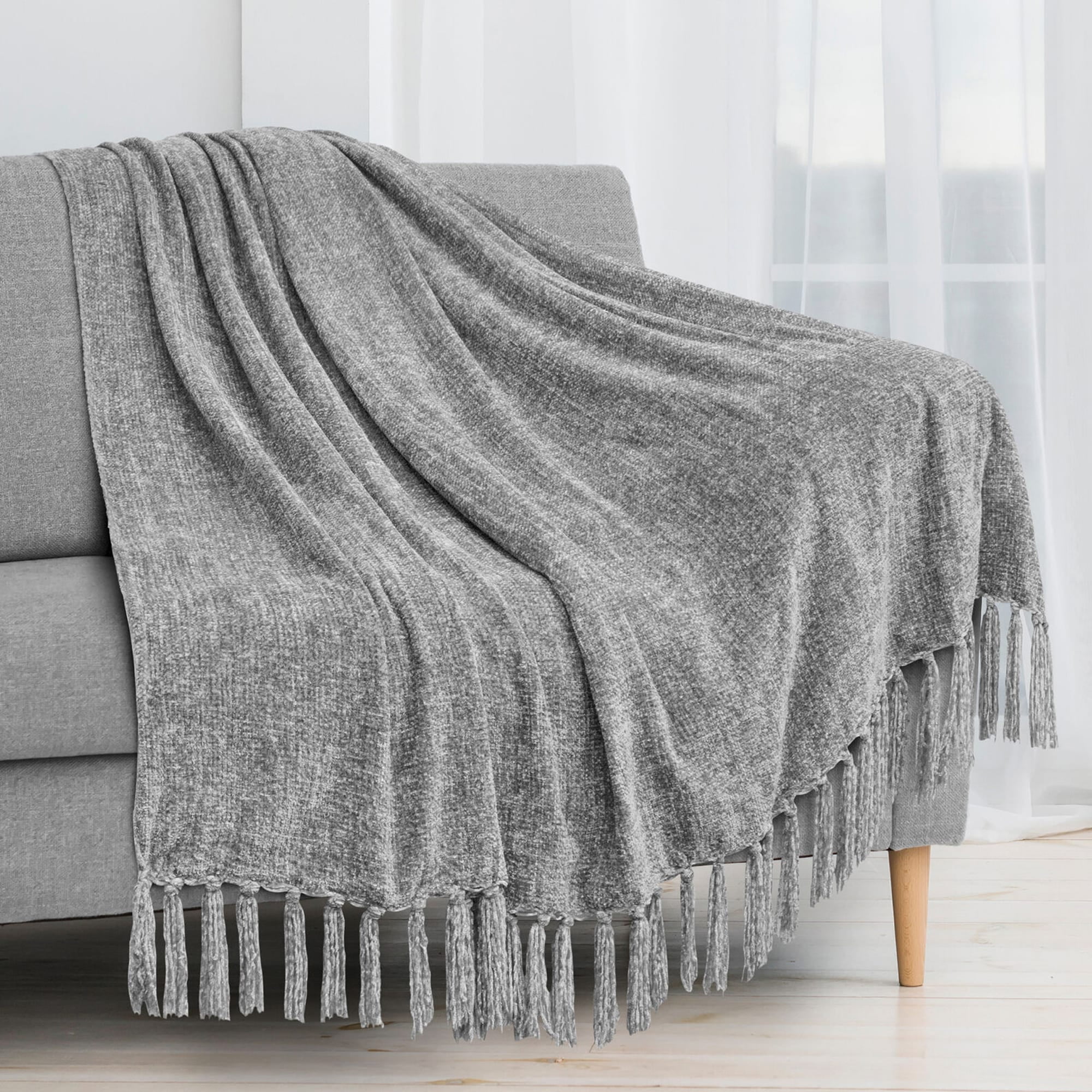 Chenille Knitted Throw Blanket Light Grey Walmart