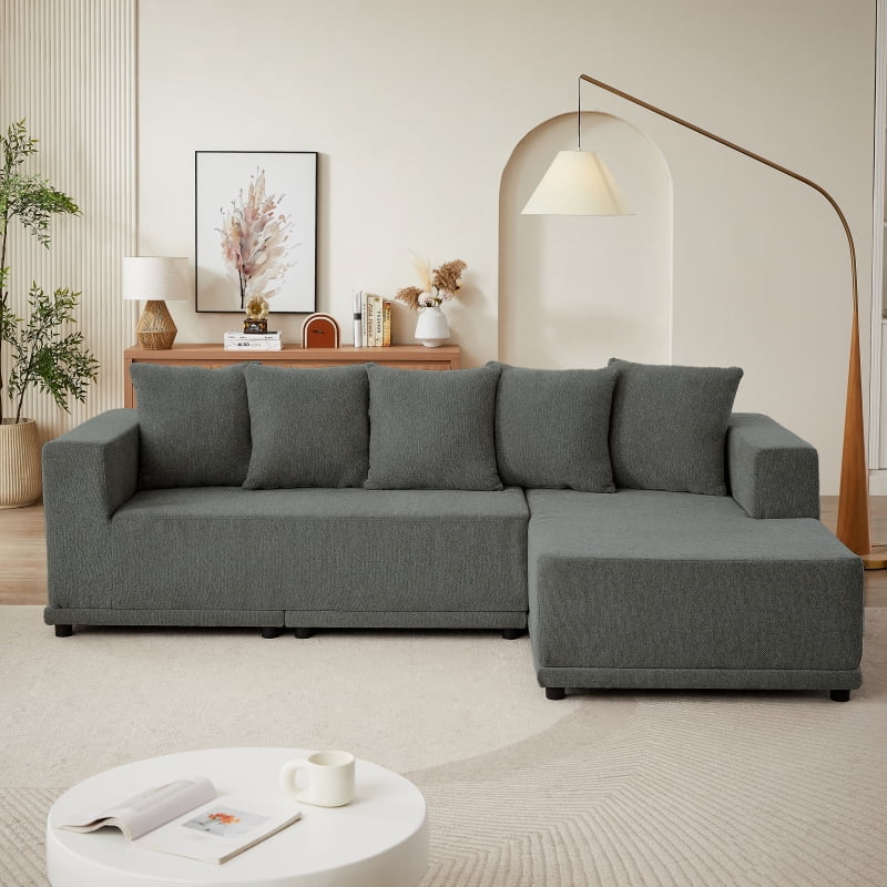 Chenille L Shaped Sectional Sofa Set Minimalist Style Modular Sectional