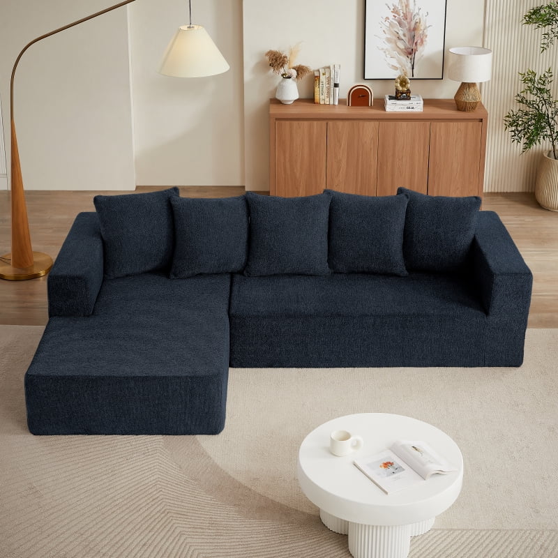 Chenille L-Shaped Sectional Sofa Set,Minimalist Style Modular Sectional ...