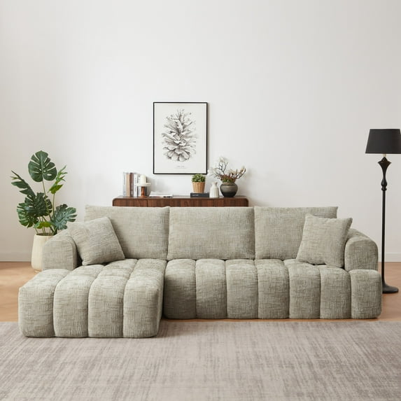 Chenille Left Face L-Shape Luxury Sectional Oversized Sofa,Mnimalist Design,Comfy Sleeper Couch for Living Room,Apartment&Reception Spaces,No Assembly Required (Khaki)