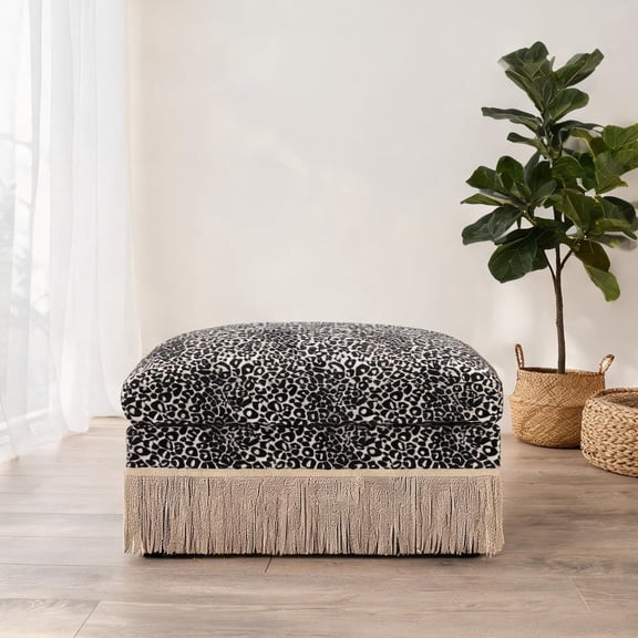 Chenille Leopard Print Rectangular Ottoman with Lift-Off Lid, Black-Toned, 34.64 L x 22.44 W x 19.29 H
