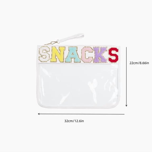 Chenille Letter Bag, Multi-purpose Nylon Clear Makeup Cosmetic Bags Flat Pouches with Zipper for Travel, Gym, Beach