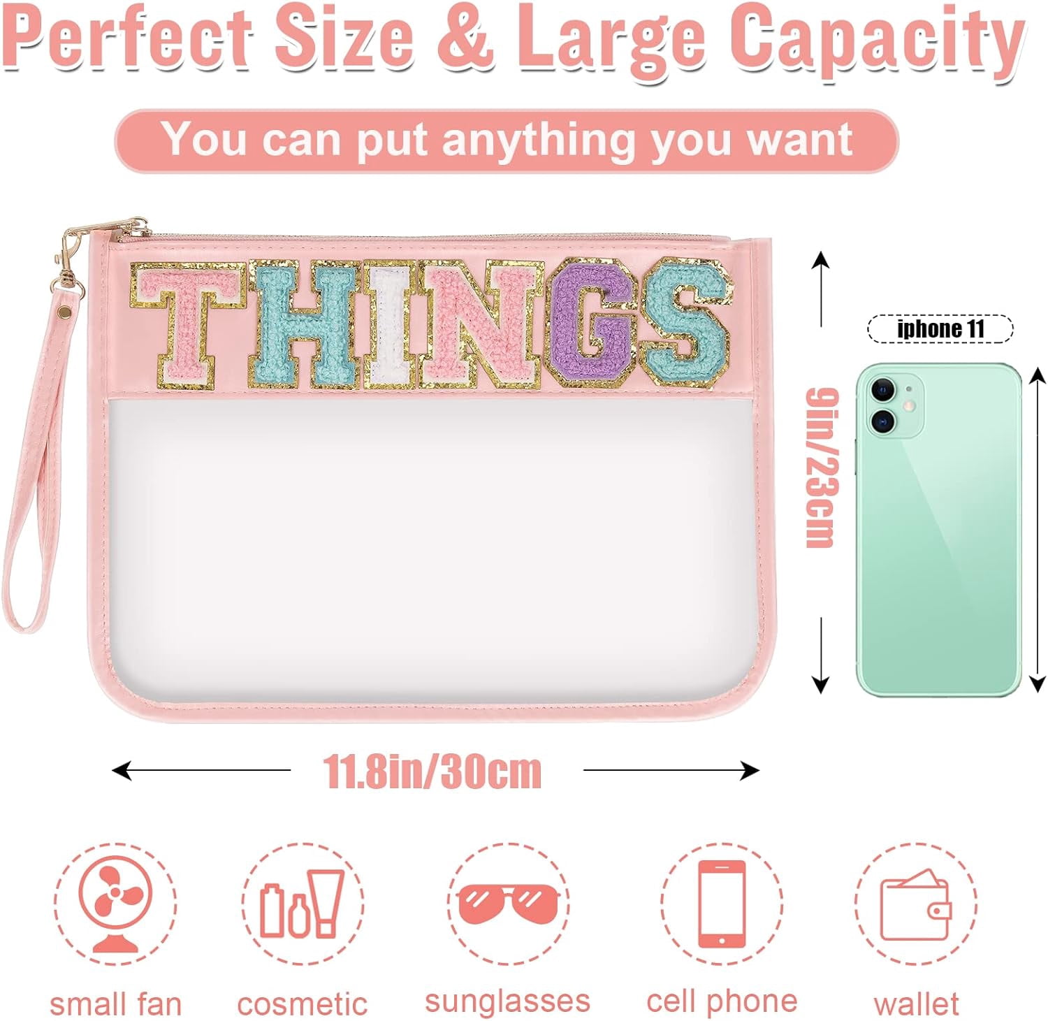 Chenille Letter Clear Bag Things Purse, Monogram PVC & PU Clear Zipper ...