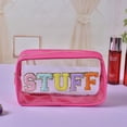 thumbnail image 1 of Chenille Letter Clear Makeup Bag Large Preppy Patch Stuff Cosmetic Bag with Zipper Nylon Travel Makeup Pouch Transparent PVC Waterproof Toiletry Organizer Storage for Women Girls, 1 of 5