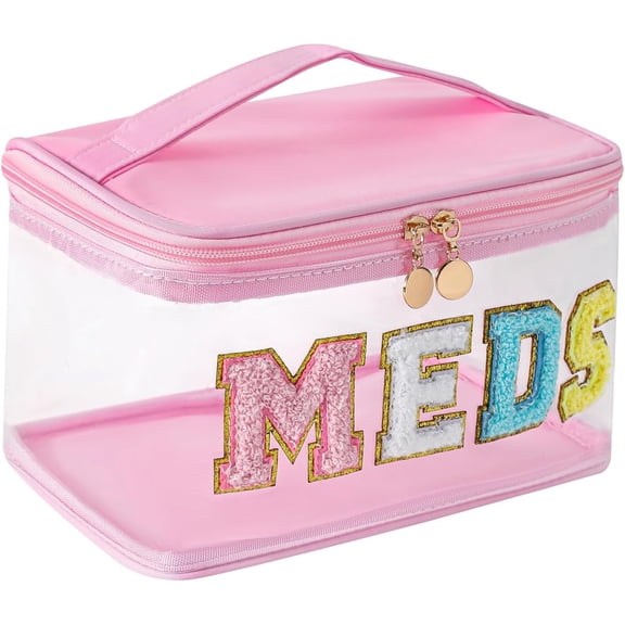 Chenille Letter Clear  Makeup Bag, Large Size  Nylon  Toiletry Storage bag with Top Handle, Transparent Meds  Travel Organizer  Bag(02Light )