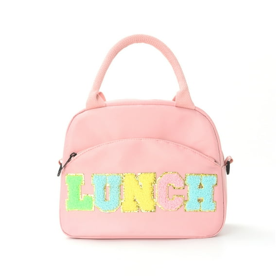 Chenille Letter Lunch Bag for Women Men Cute Lunch Tote Bags Reusable Insulated Lunch Box Large Capacity Reusable Insulated Cooler for Work Picnic or Travel Gift