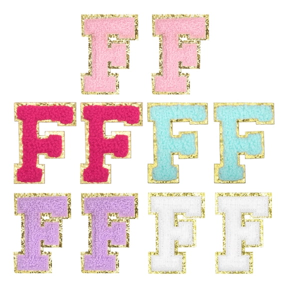 Chenille Letter Patches Self Adhesive Alphabet F Stickers for Clothing Repair (Multicolored, Pack of 10)