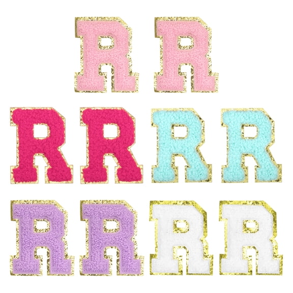 Chenille Letter Patches Self Adhesive Alphabet R Stickers for Clothing Repair (Multicolored, Pack of 10)