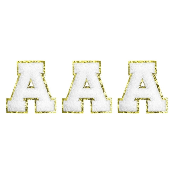 Chenille Letters A Patches Large Size 80mm/3.15 Inch Golden Glitter for Clothing,Shoes,Hats 3PCS(White)