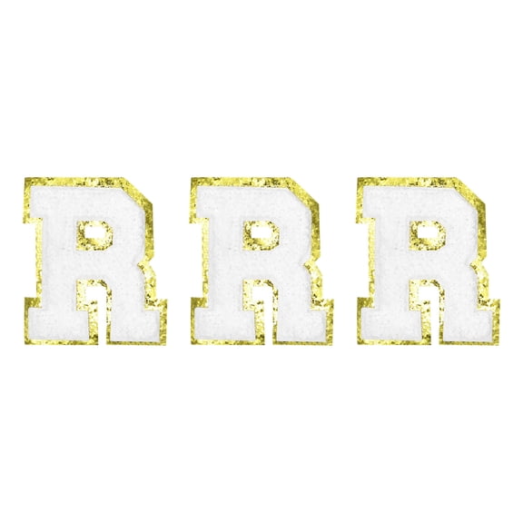 Chenille Letters R Patches Large Size 80mm/3.15 Inch Golden Glitter for Clothing,Shoes,Hats 3PCS(White)